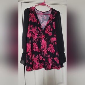 TORRID Babydoll Studio Knit Chiffon Sleeves Surplice Top